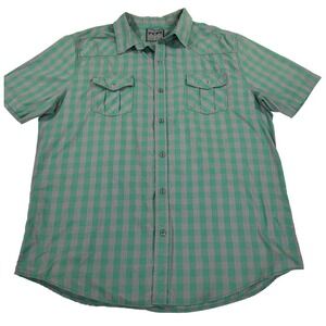 Straight Faded Button Down Mens XL Green Gingham Good Short Sleeve Western Shirt